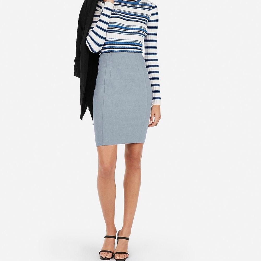 Express Slate Blue Seamed Pencil Skirt
